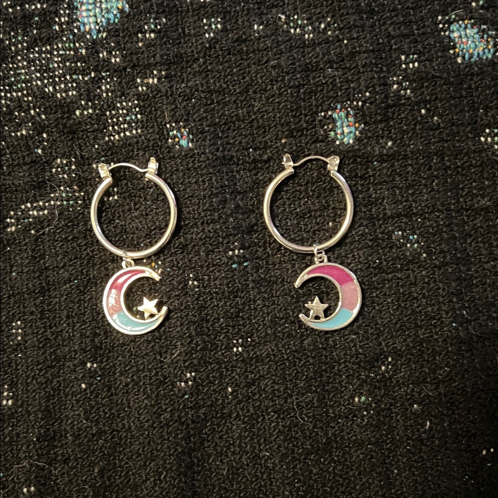 Colorful Moon and Star Hoop Earrings